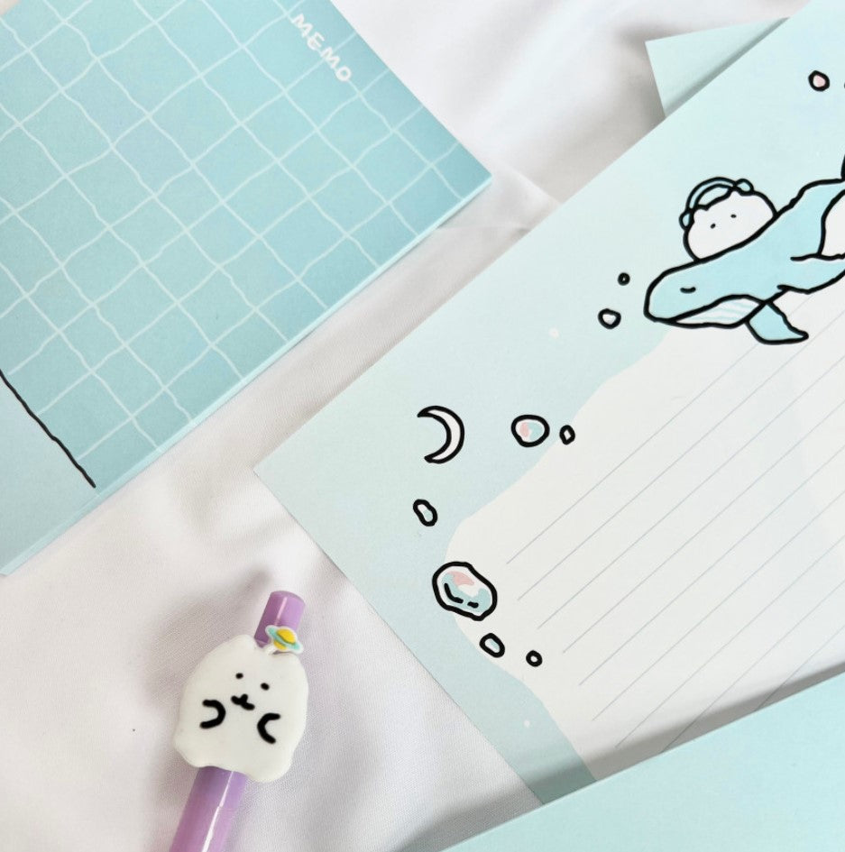 (NEW)にゃんにゃん手紙セット【クジラさん手紙+メモ帳】