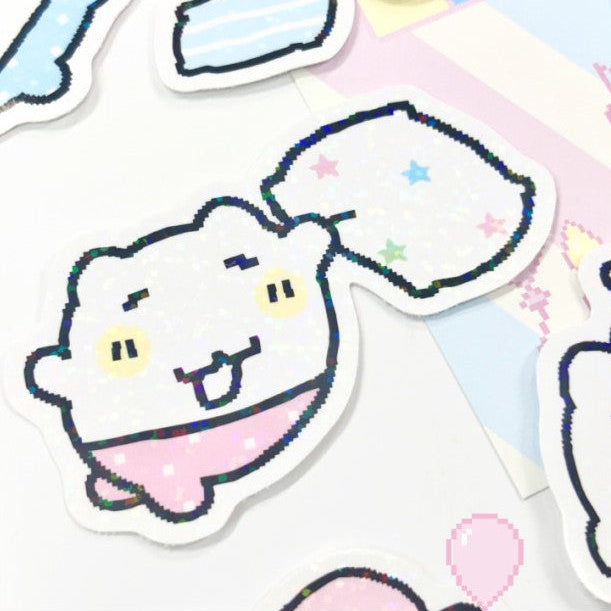 にゃんモンステッカー【パジャマパーティー🎉 ダイカットキラキラステッカー９枚SET】
